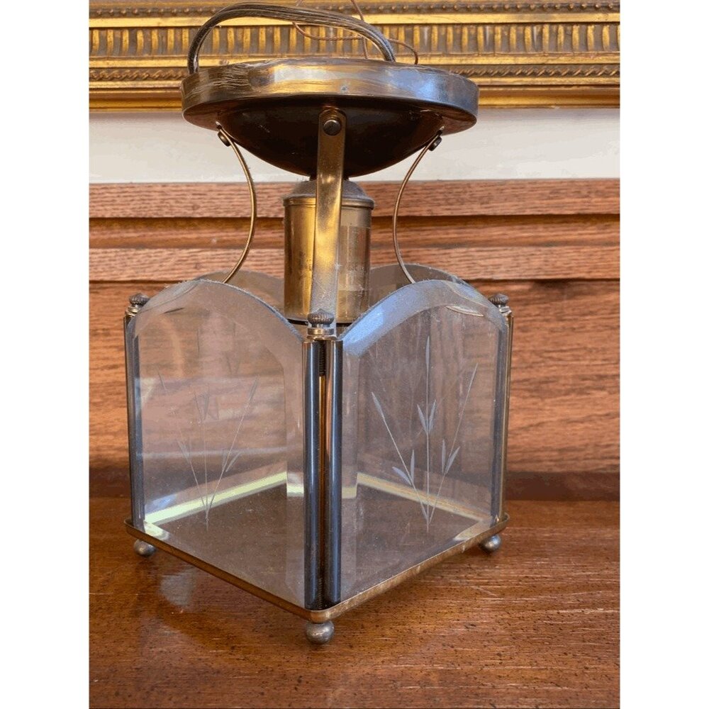Vintage Mid Century  Etched Wheat Design Glass Light Pendant Flush Mount - Picture 2 of 10